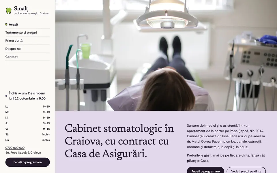 Prima pagină a demo-ului Smalț, pe ecran de calculator