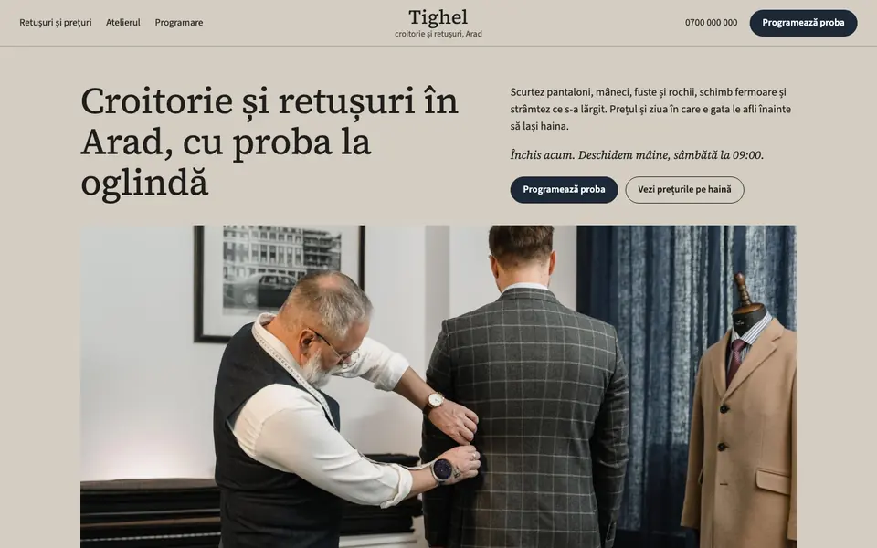 Prima pagină a demo-ului Tighel, pe ecran de calculator